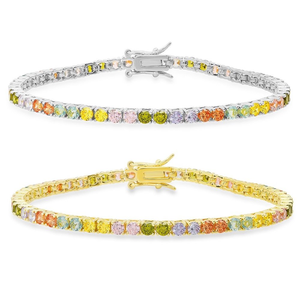 Gold/Silver Multi-Color Sapphire Tennis Bracelet